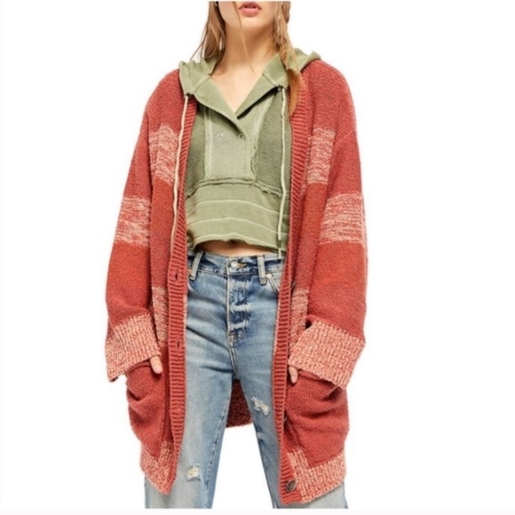 NWT FREE PEOPLE SOUTHPORT  OVERSIZED BEACH CARDIGAN BLUSHES COMBO XS - Picture 5 of 13